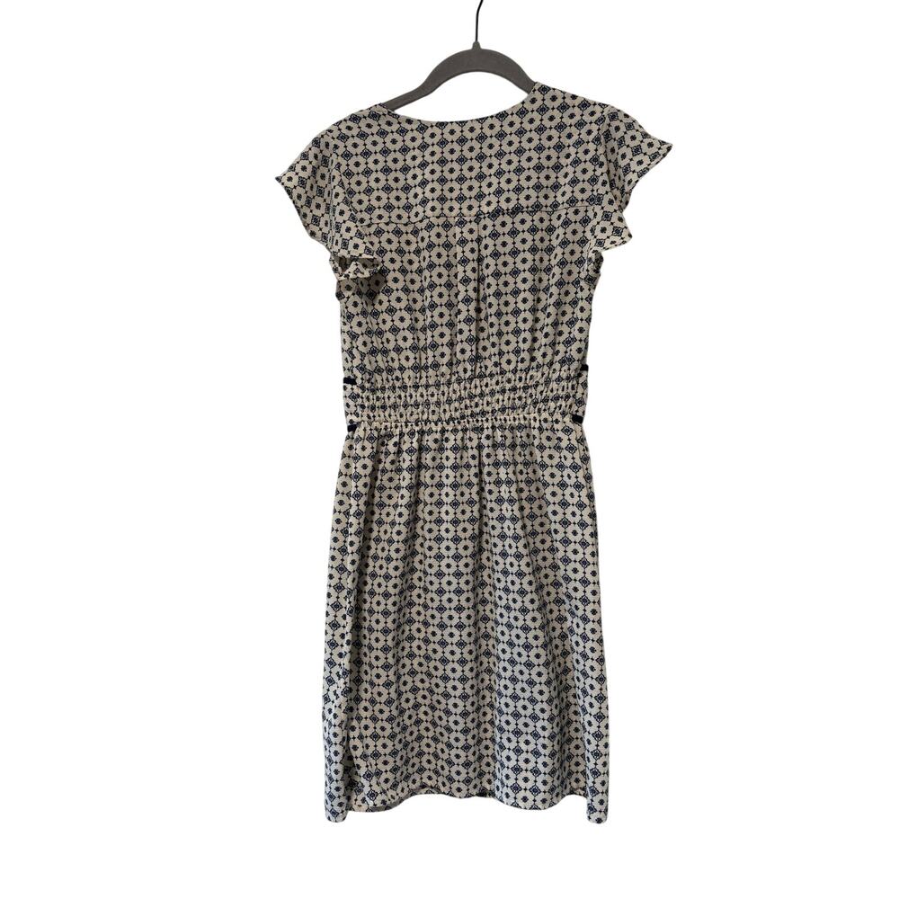Monteau Los Angeles Dress Large Blue White Printed Ruffle Sleeve Fit & Flare - Picture 8 of 10